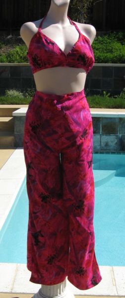 Vintage Bright Hot Pink Floral Wrap Pants and Matching Top M/L